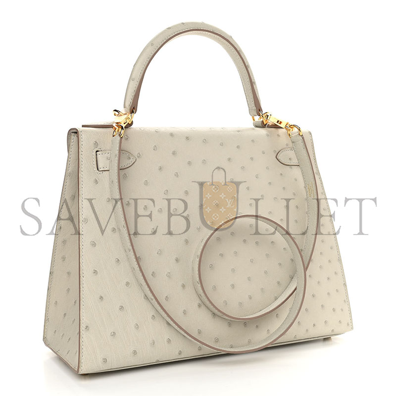 HERMÈS MASTER OSTRICH KELLY SELLIER 25 GRIS (25*17*7cm)
